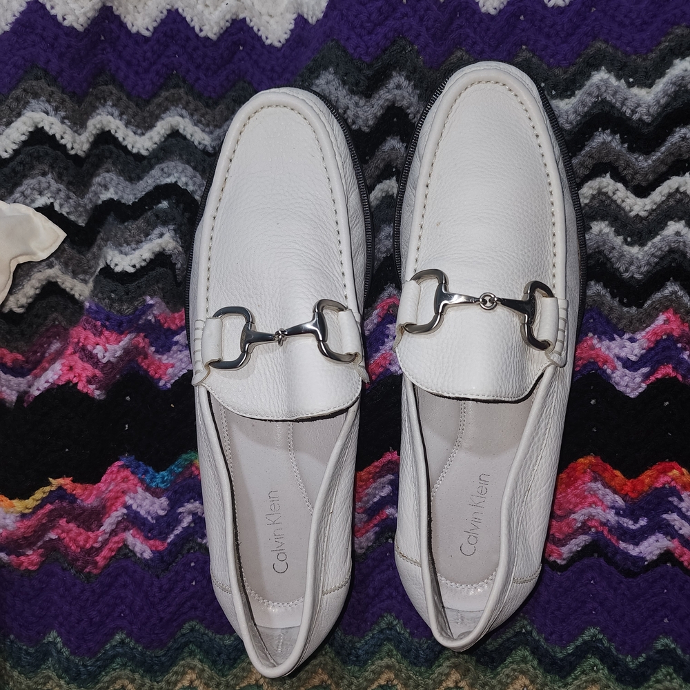 Calvin Klein White Leather Horsebit Loafers